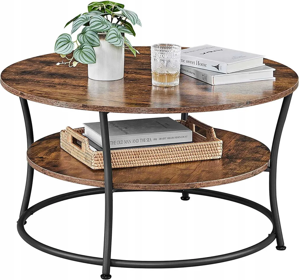 Table basse industrielle 80x80 cm bois rustique et métal noir