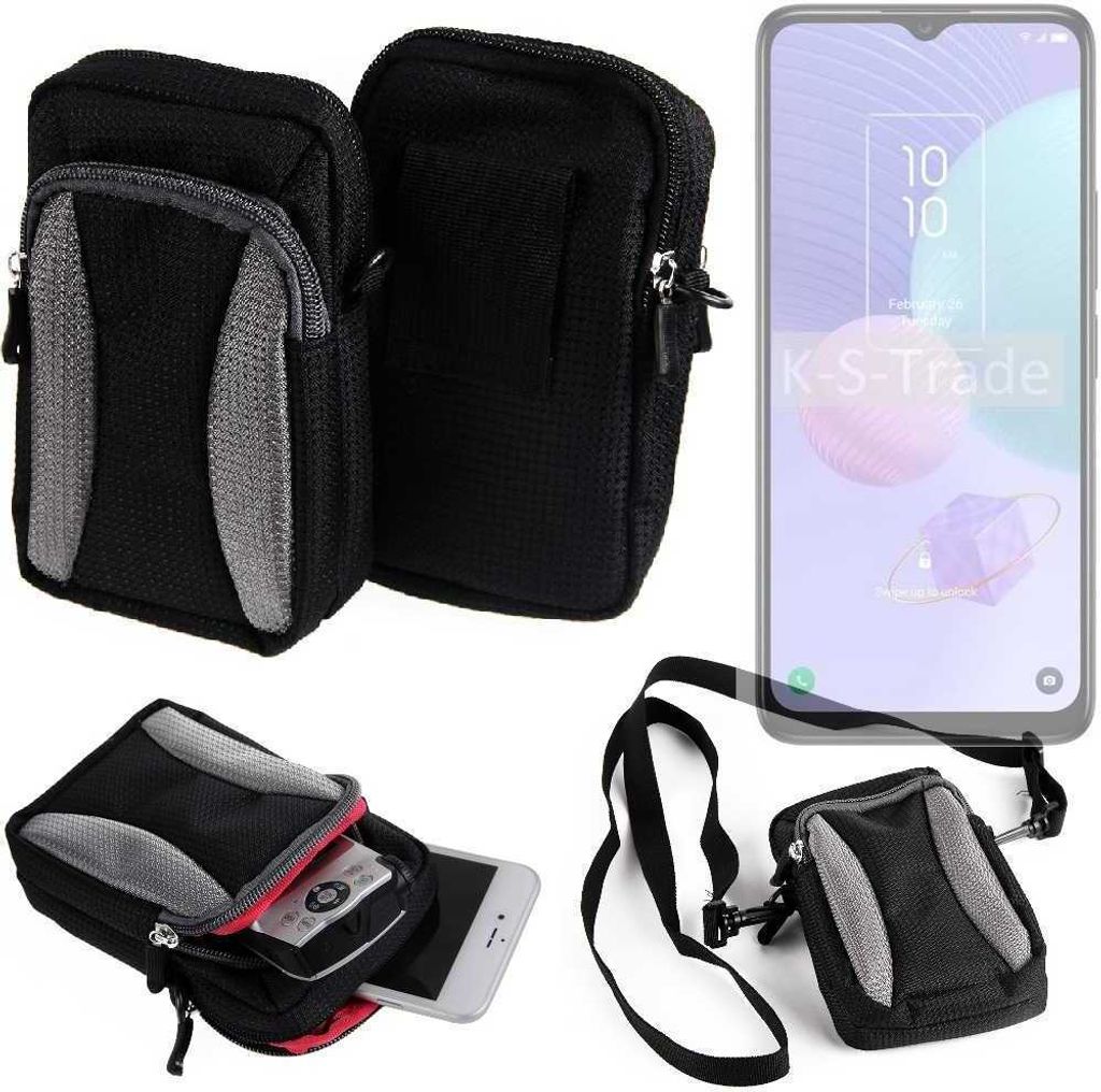 K-S-Trade Holster Schutz Hülle kompatibel mit TCL 405 Handy Hülle Gürteltasche Umhängetasche mit Zusatzfach schwarz