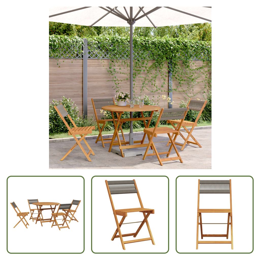 The Living Store 5-tlg. Garten-Essgruppe Polypropylen und Massivholz Grau