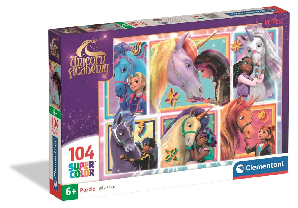 CLEMENTONI CLE puzzle 104 SuperKolor UnicornAcademy 25094 Immagine del prodotto 