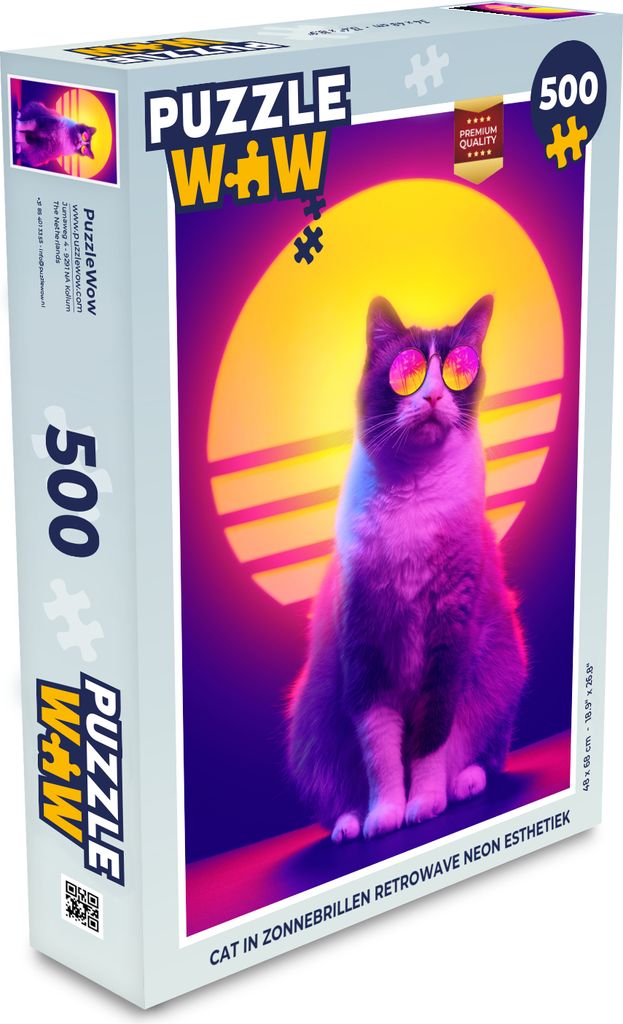 MuchoWow Puzzle 500 Teile Katze - Retro - Sonnenbrille - Porträt - Denken - Spiel - Toy
