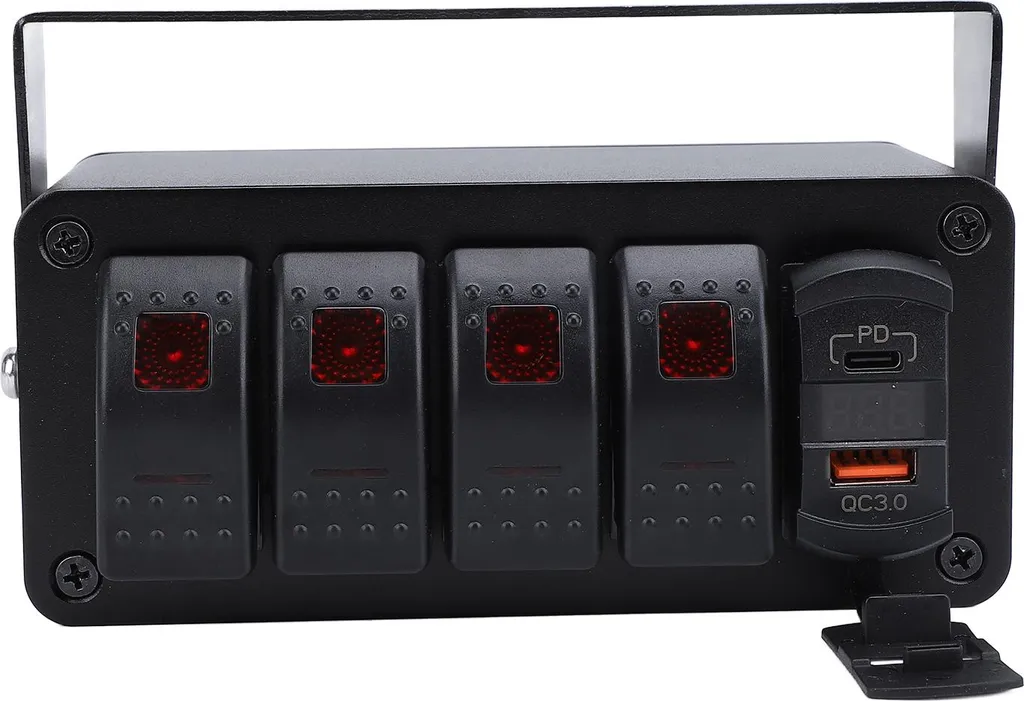 Interrupteur étanche 4 positions avec chargeur rapide USB-C rouge PD