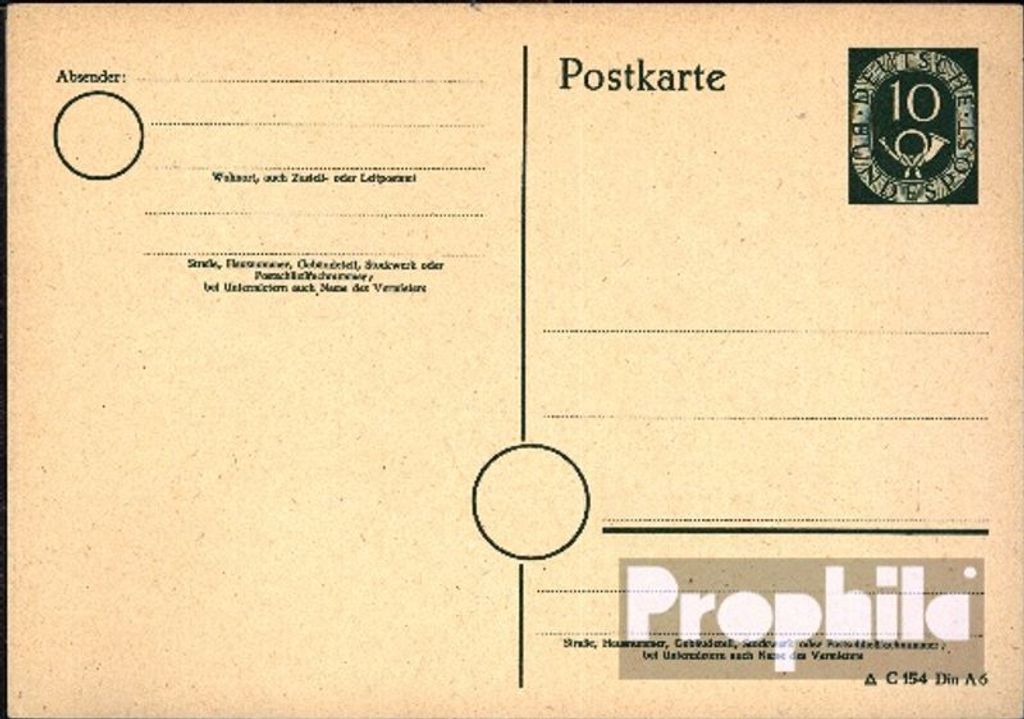 Belege Ganzsachen BRD (BR.Deutschland) 1951 P12I B Amtliche Postkarte un Posthorn