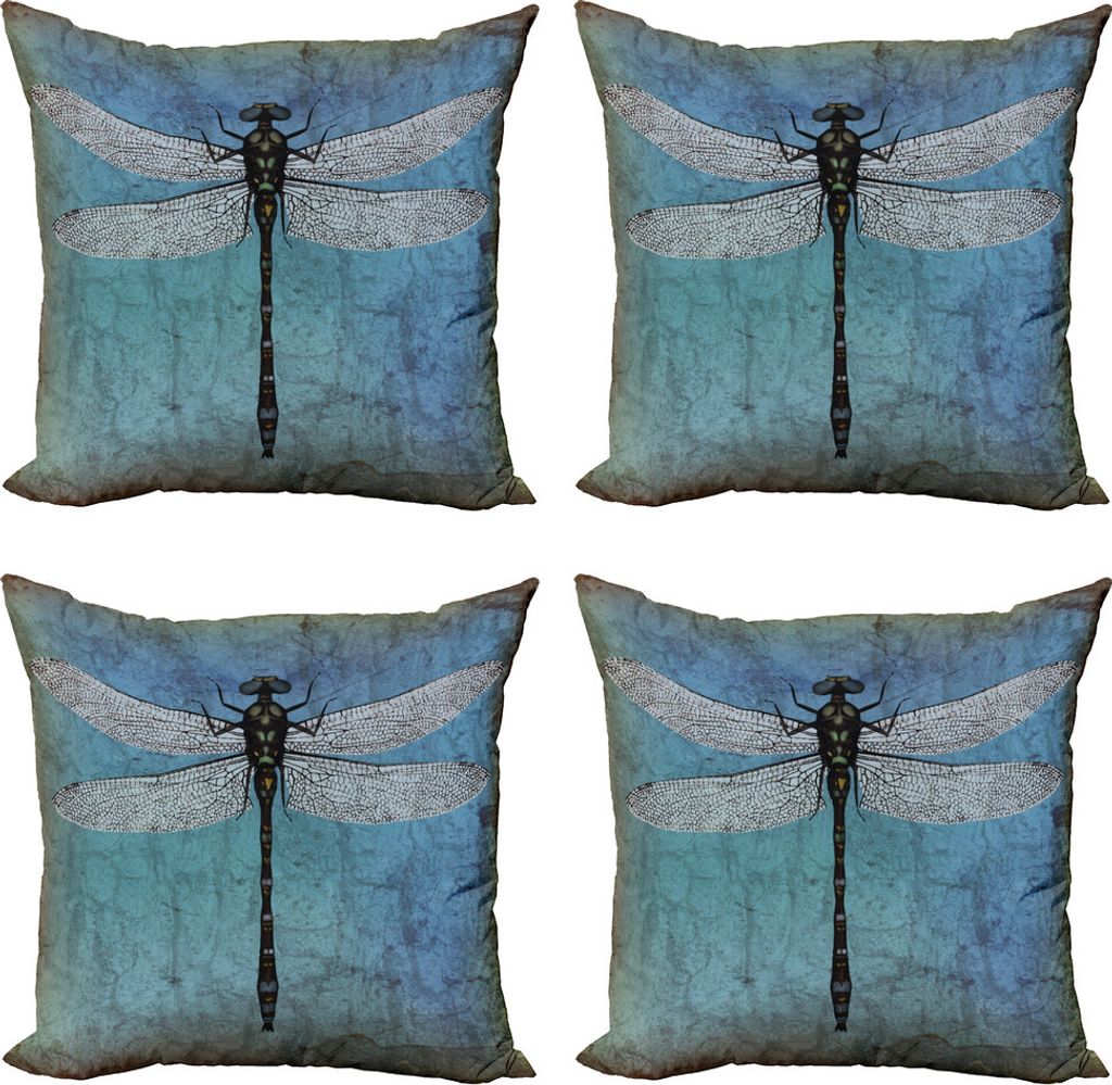 ABAKUHAUS Libelle Kissenbezug Set (4 Stück), Dragonfly Bug Turquoise, Moderner Doppelseitiger Digitaldruck, 50 cm x 50 cm, Türkis Dunkelblau