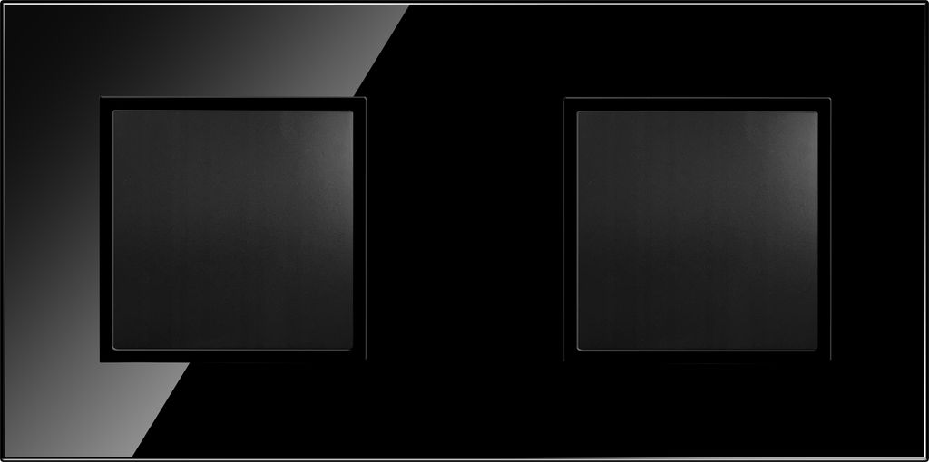 2-fach Schalter Schwarz Komplett mit Glasrahmen QUADRA