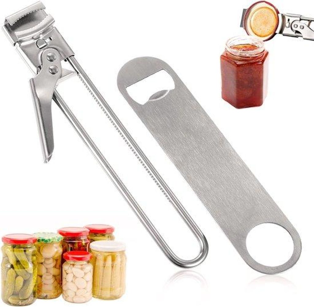 2 Stück Dosenöffner, Edelstahl, Glasöffner, verstellbar, Anti-Rutsch, Senior