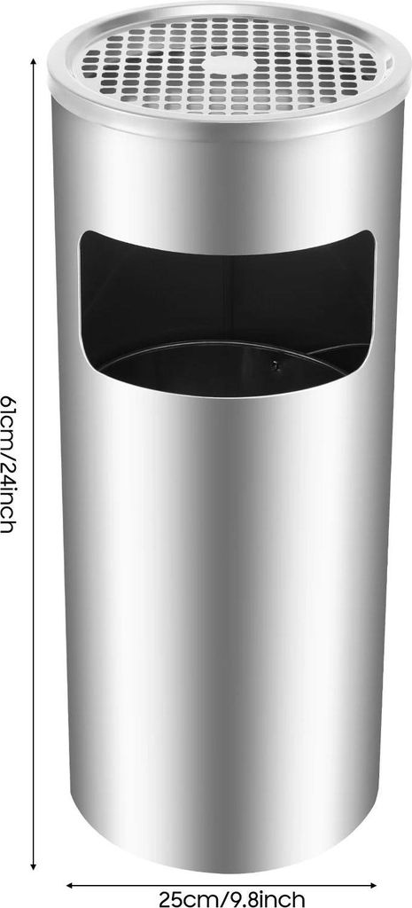 Outdoor Mülleimer - Mülleimer mit Aschenbecher - Feuerfestes Gitter - Volumen 15 L - Eisen - Für Haus, Garten, Büro & öffentliche Bereiche - S...