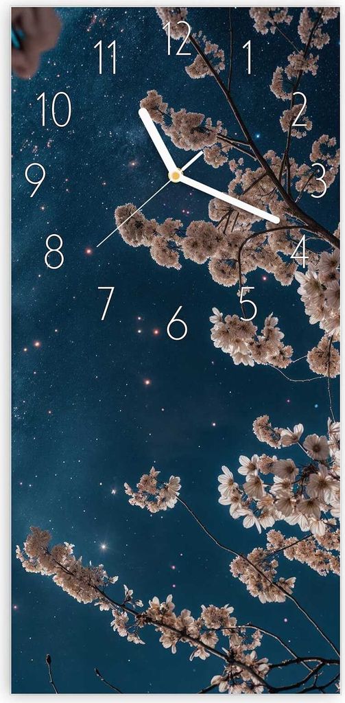 Wanduhr aus Glas mit Motiv Mondblumen Nacht- 30 x 60 cm - inkl. Aufhängesystem