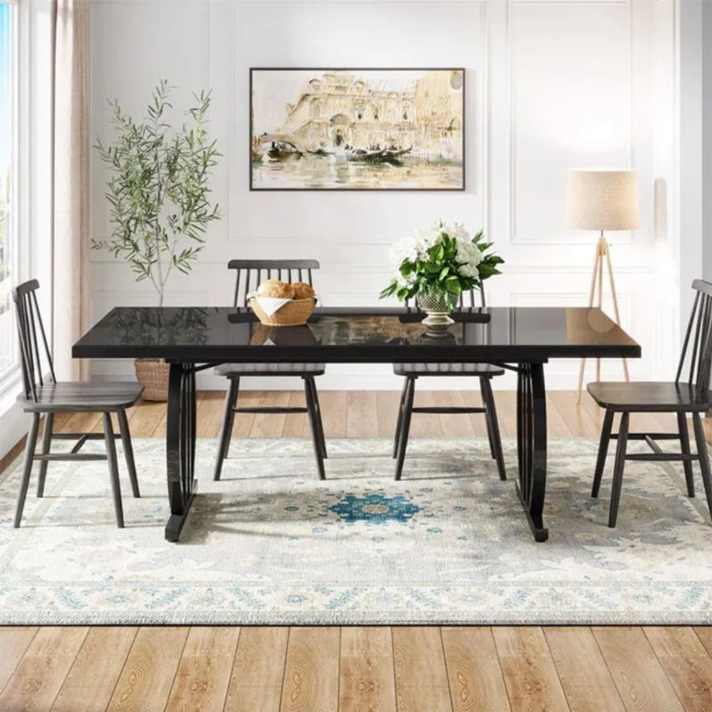 Table noire 153x81 cm HOGA-HL087 avec structure stable et design mat