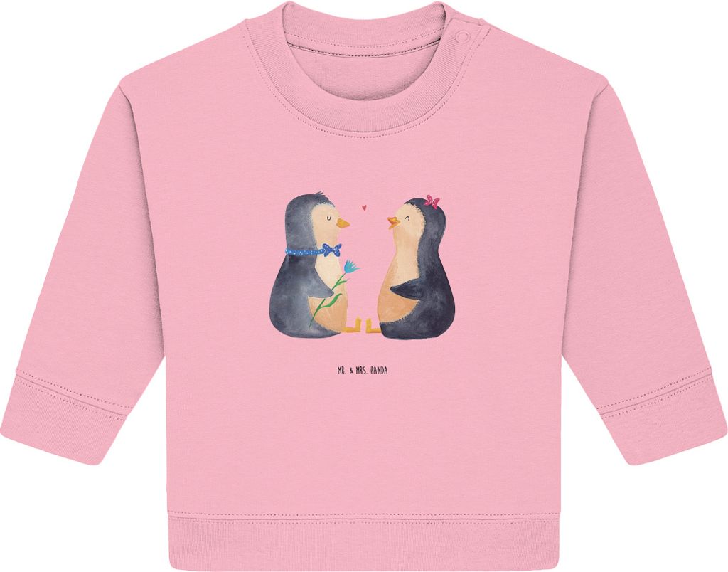 Mr. & Mrs. Panda Organic Baby Pullover Pinguin Pärchen 6. - 12. Monat - Baumwolle Pink - Geschenk, Verknallt, Bullover, Pinguine, Hochzeit, Hochze...