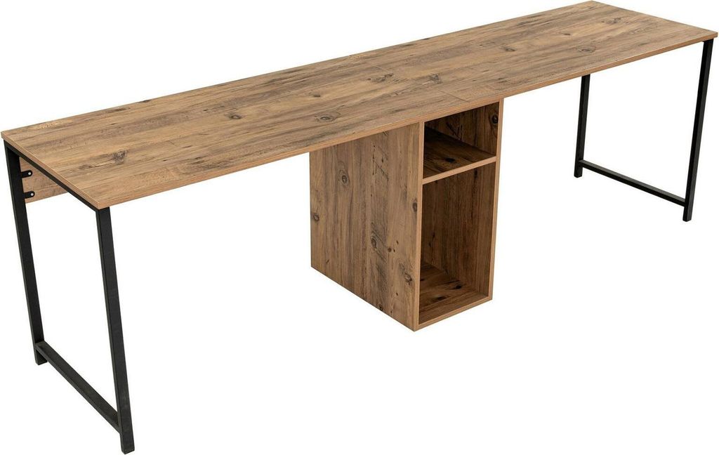 Schreibtisch Violet, Mehrzweckschreibtisch, Bürotisch für PC, Eckschreibtisch, 240x60 h74 cm, Kiefer und Schwarz