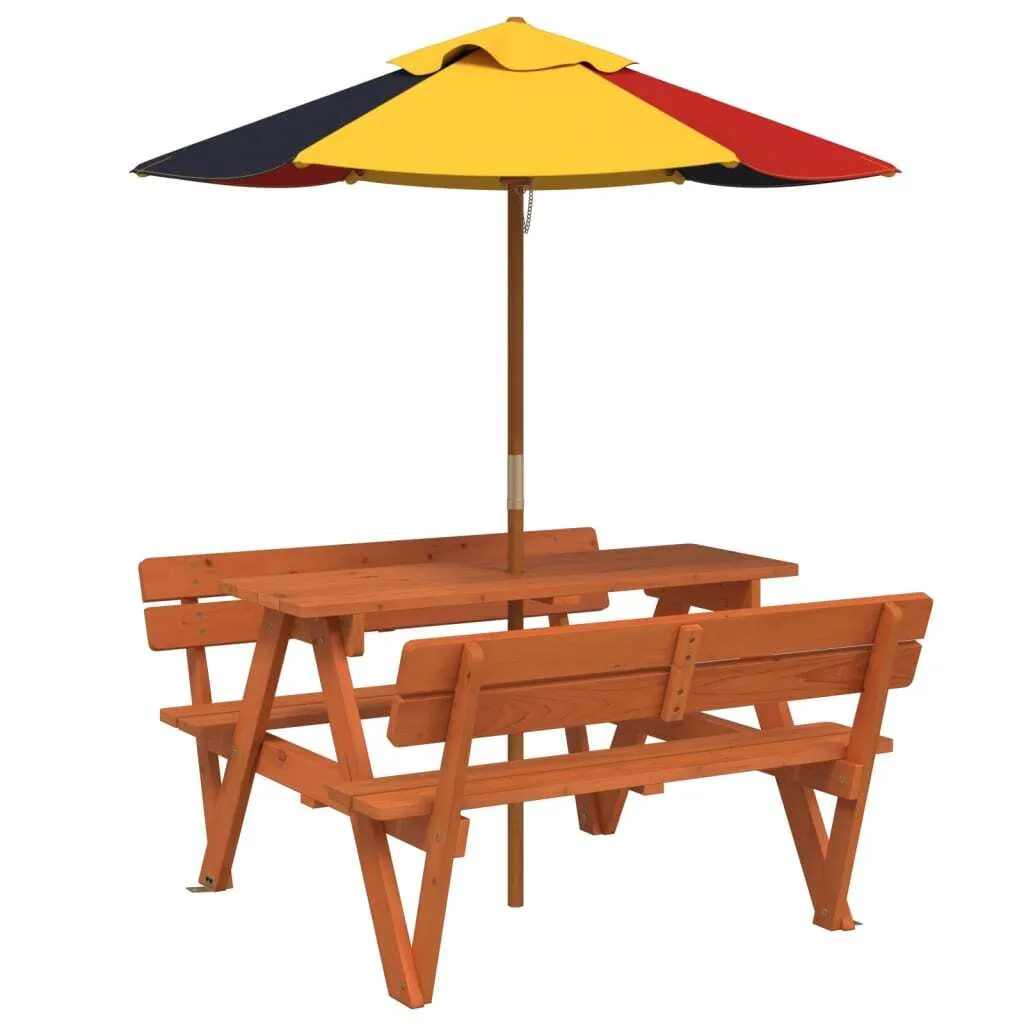 Table Pique-Nique Enfants en Bois de Sapin Massif avec Parasol de Jardin