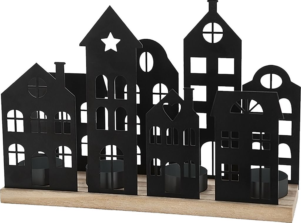 Kerzenhalter mit 8 Metall Häusern zur individuellen Gestaltung - ca. 25x18 cm