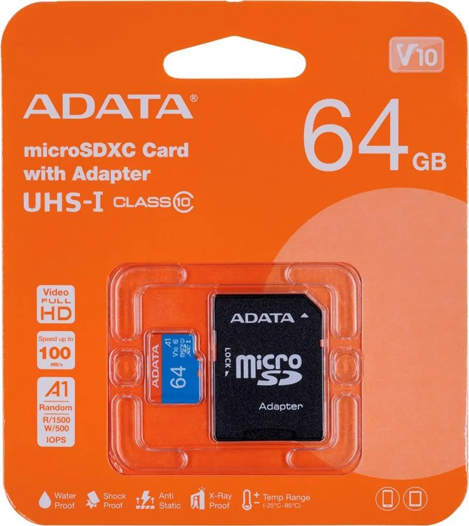 Memoria 64GB ADATA MicroSDXC per Tablet e Smartphone - Serie Premier A1 - 10