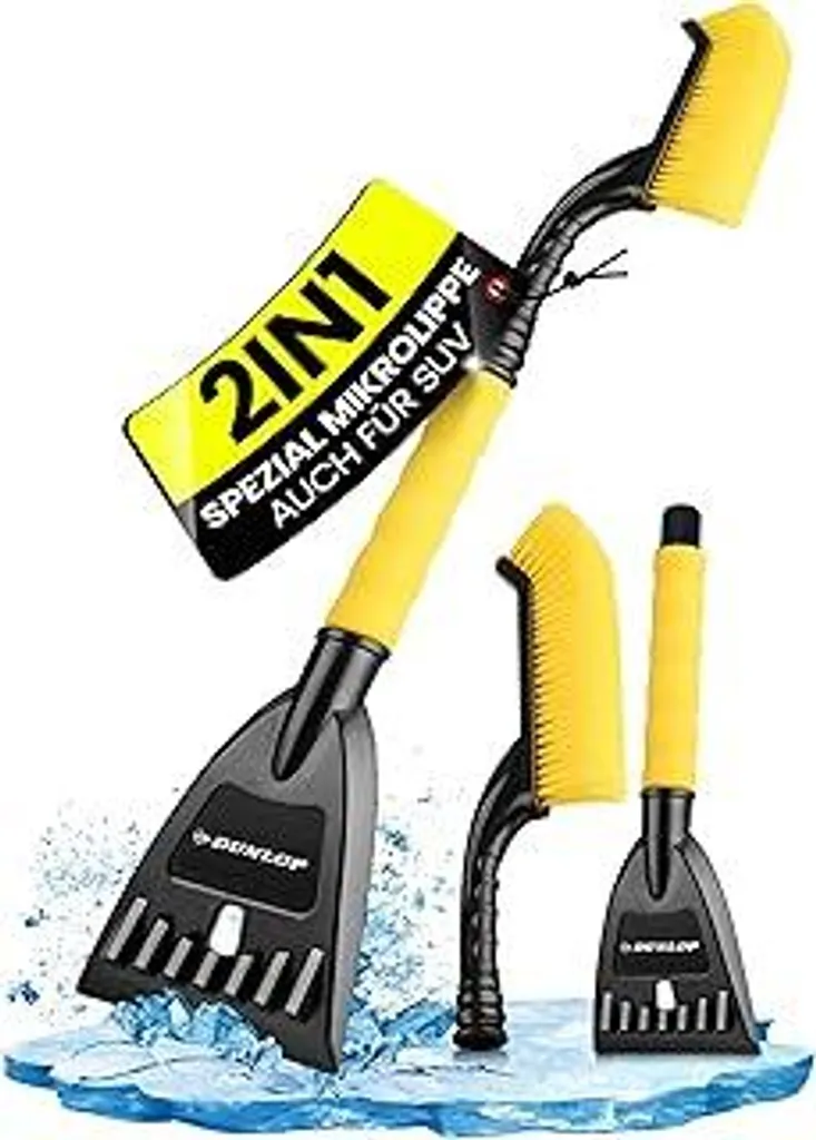 Raschietto per ghiaccio DUNLOP per auto con spazzola Rimuove rapidamente e delicatamente ghiaccio e neve grazie alla speciale micro-lama larga 105 mm Raschietto telescopico per auto