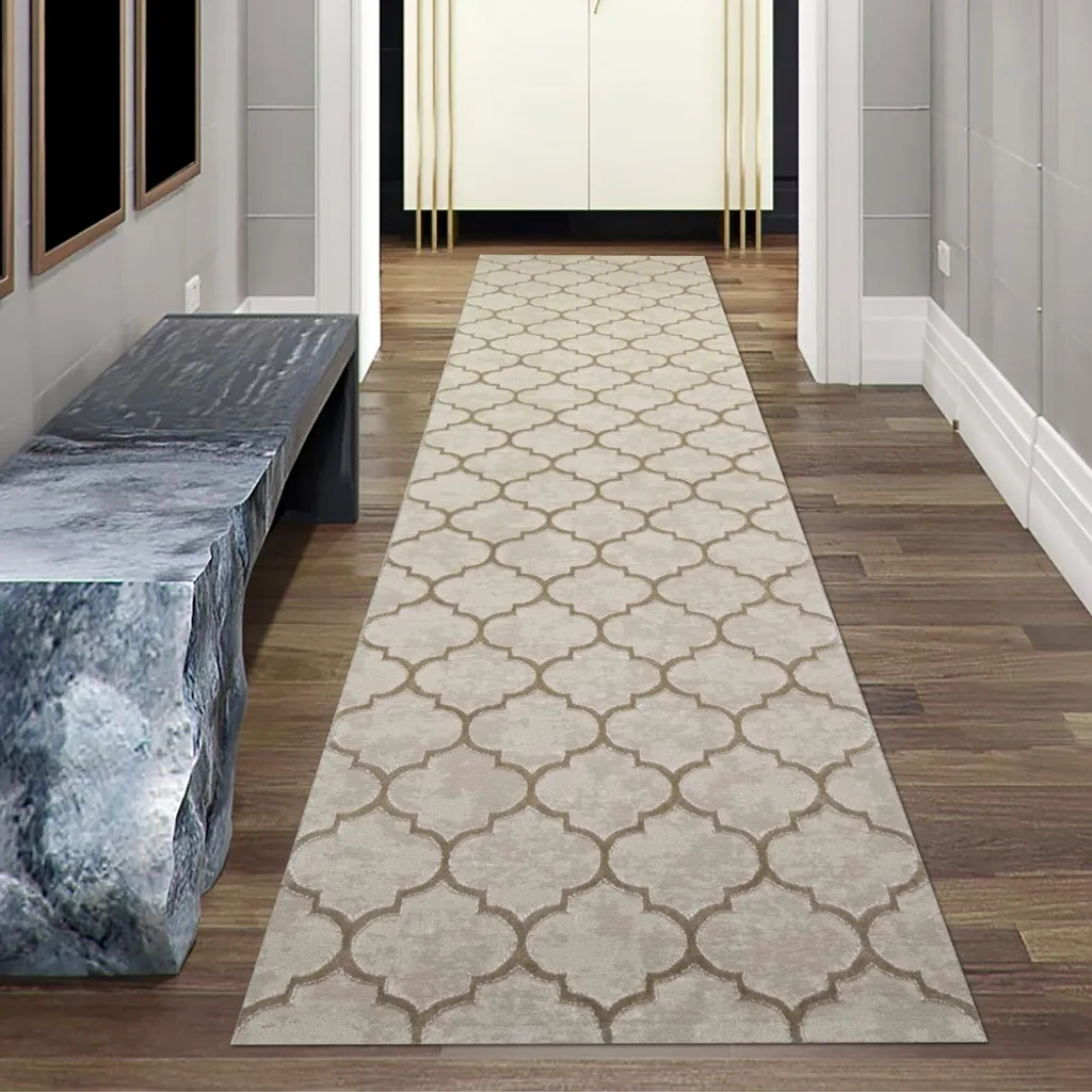 Tapis berbère beige 80 x 300 cm motifs géométriques haute densité