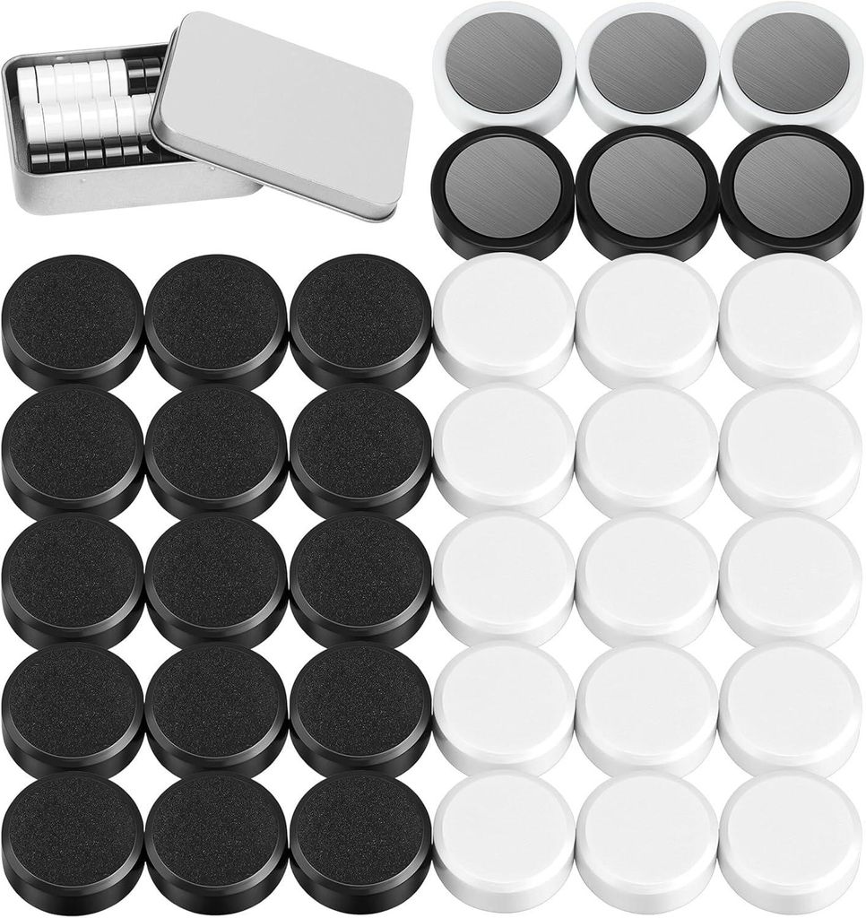 36 runde Magnete für Whiteboards, weiße und schwarze Kühlschrankmagnete für Magnettafeln, Schulen, Seminare, Schließfächer und Fotos, Ø 20 m...