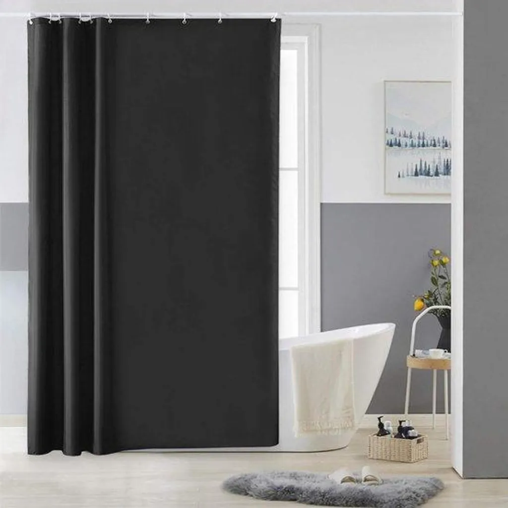 Petit rideau de douche noir 150x180 cm polyester avec 10 crochets inclus
