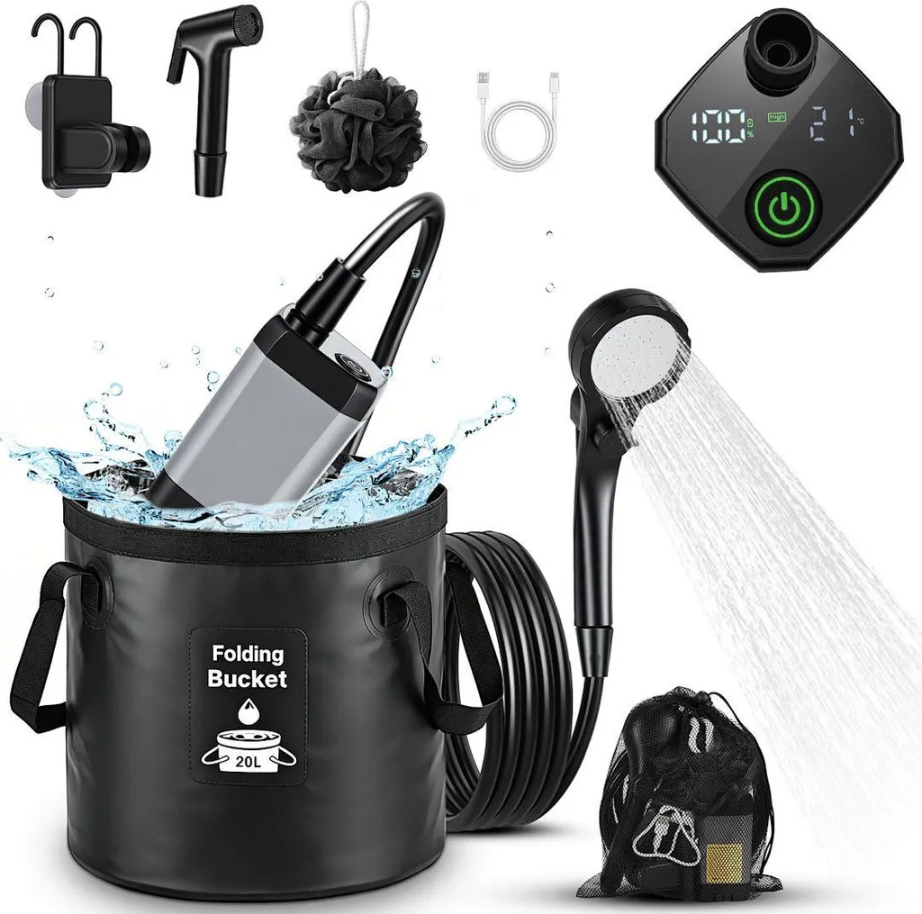 Douche Portable pour Camping, Jardin et Animaux - Kit avec Seau - 13