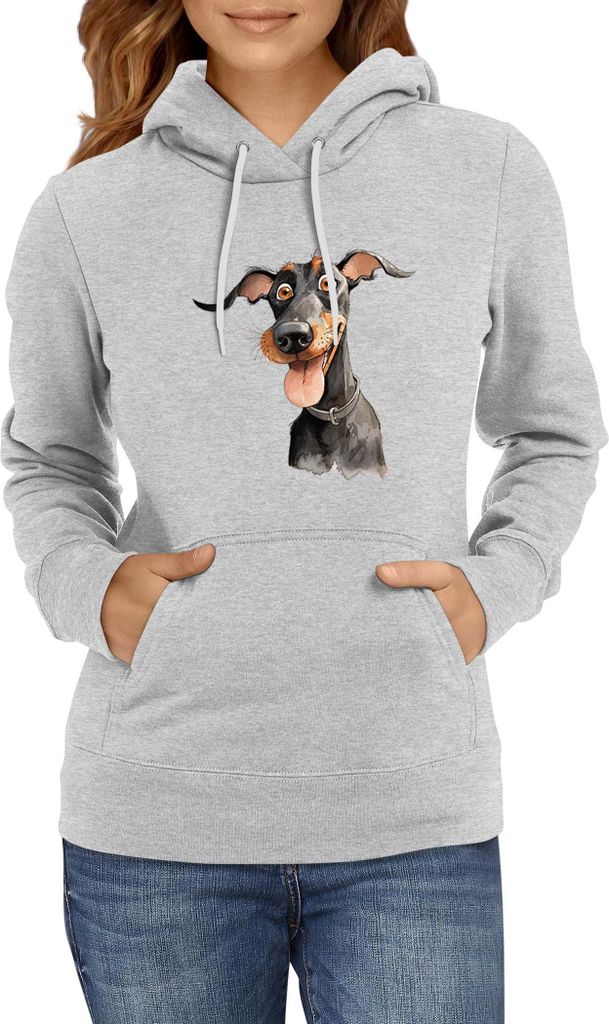 Damen Kapuzenpullover Funny Dogs Breeds Doberman Dog Breed, Lady L / Grau