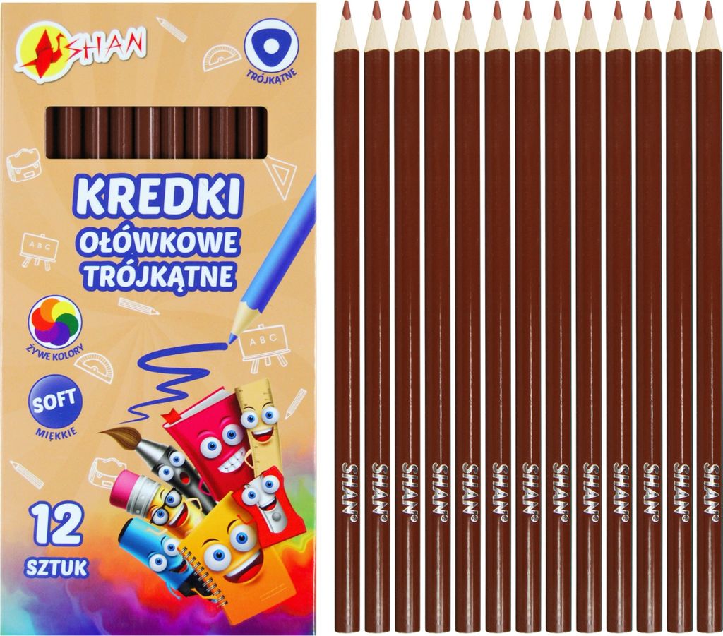 Kredki ołówkowe trójkątne Shan Brązowe 12 sztuk Zdjęcie produktu 