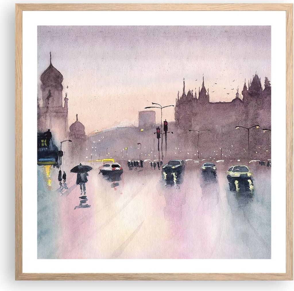 Gerahmtes Poster - Rahmen in heller Eiche - Aquarell Stadt historische Denkmäler - 60x60 cm - Wand Bild - Wanddeko - Wandbilder - Kunstposter - Wa...