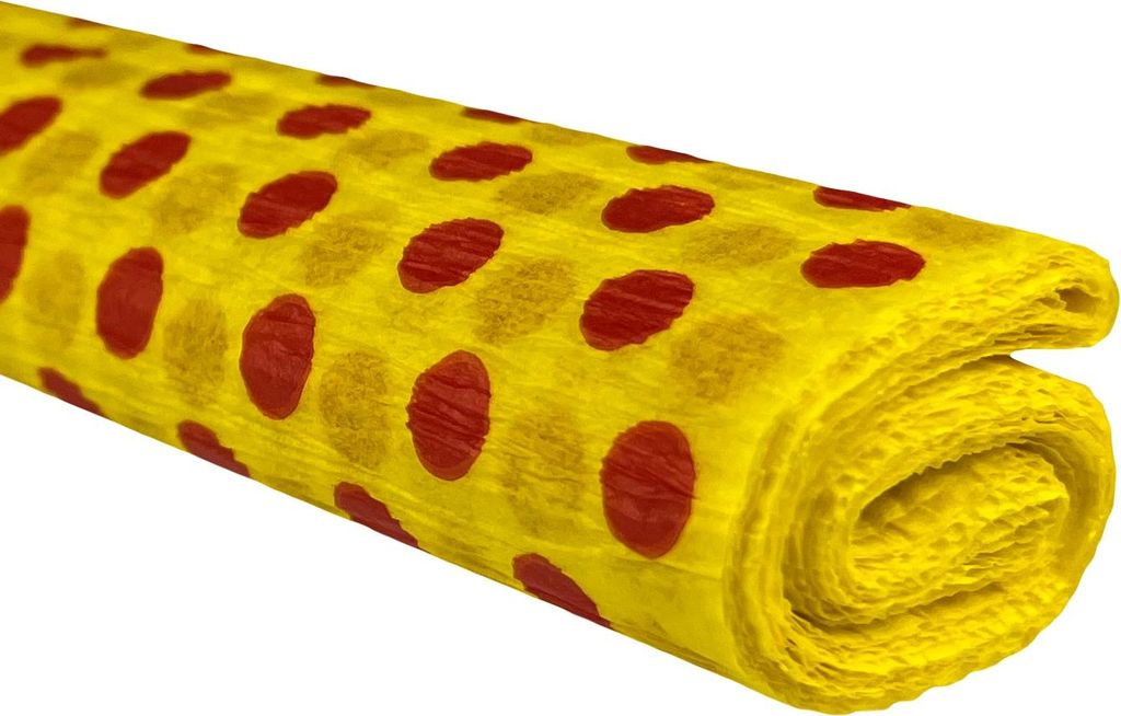 Bibuła marszczona TYMOS kropki czerwone na żółtym 10 rolek 50x200 cm