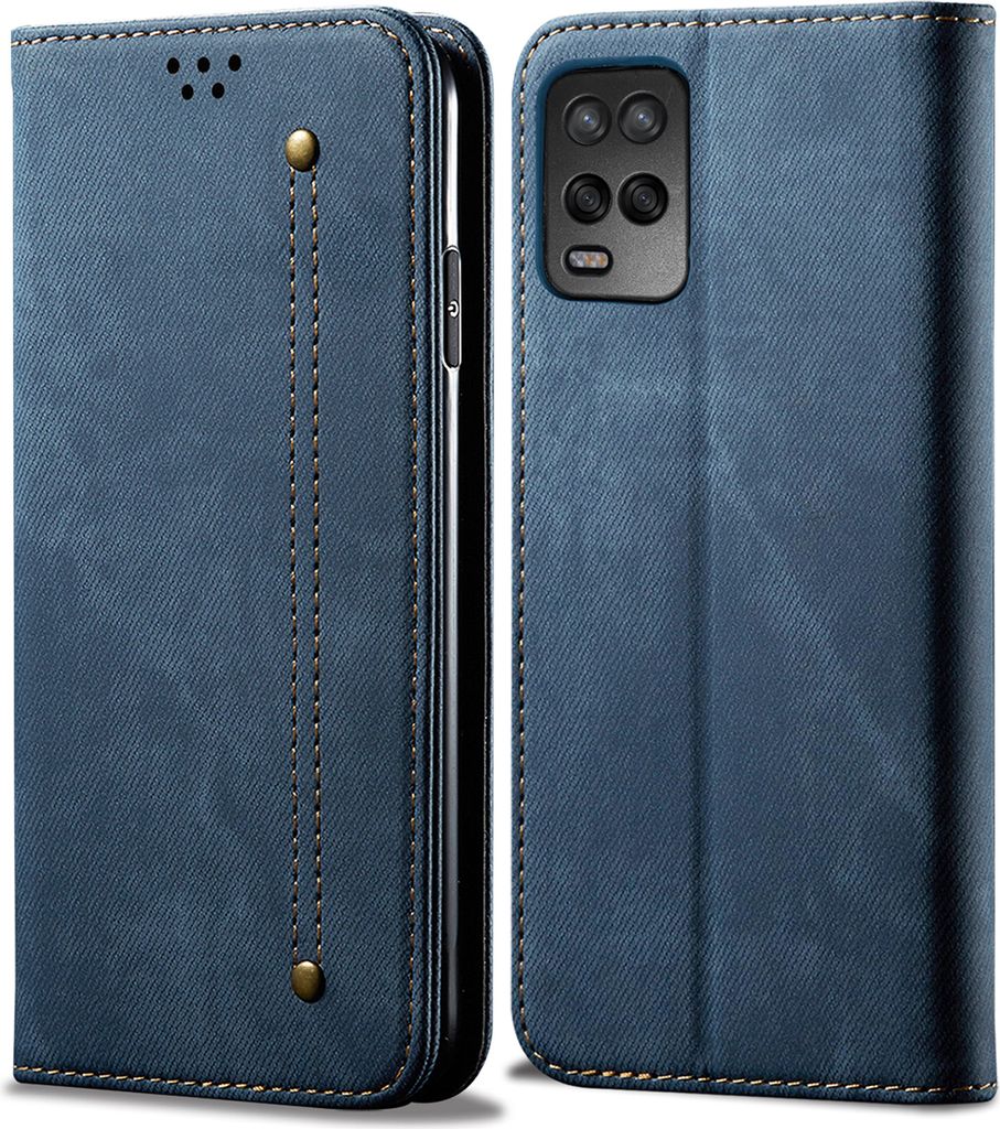 OPPO A54 4G Hülle, Leder Brieftasche Flip Bookstyle Schutzhülle mit Standfunktion für OPPO A54 4G Blau