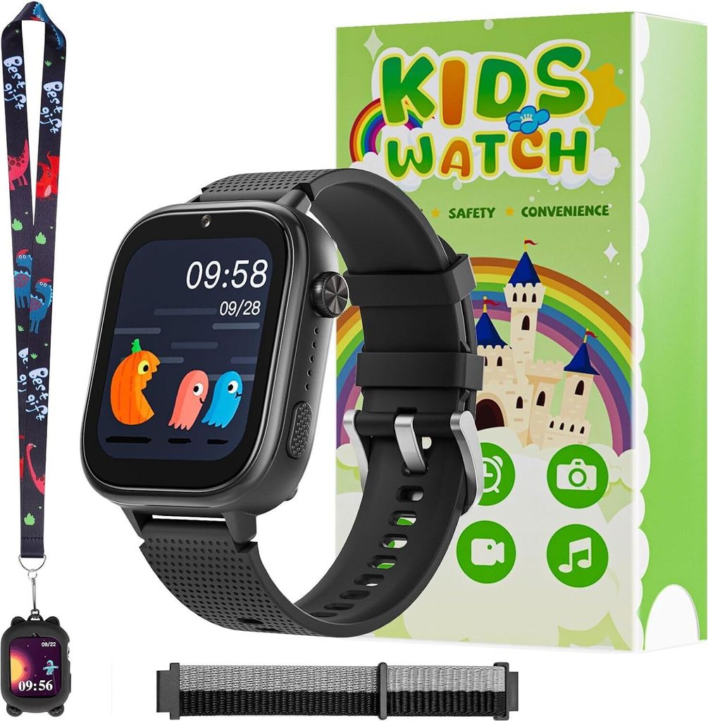 4G Kinder Smartwatch mit GPS, Telefon & Videoanruf, SOS, Kamera, Nachrichten, Schrittzähler und Schulmodus – Armbanduhr für Jungen und Mädchen...