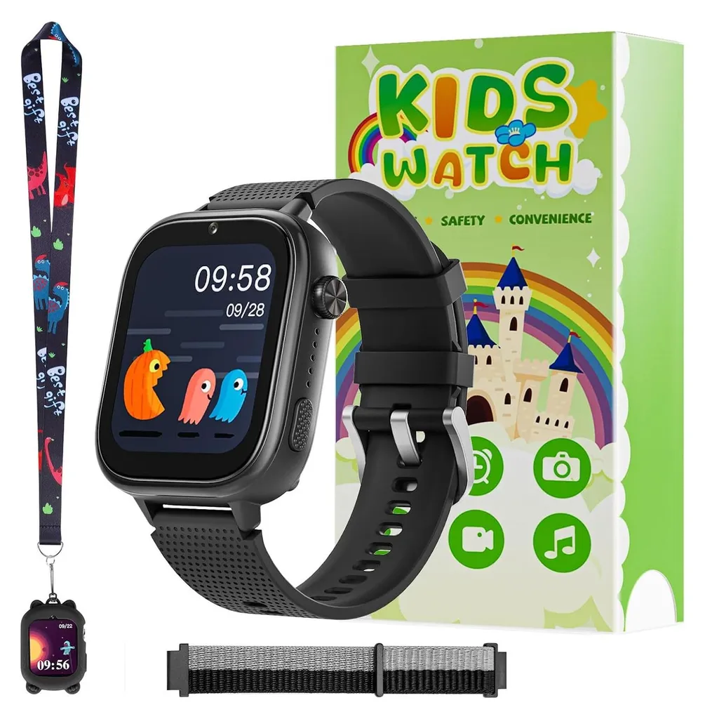 Smartwatch enfant 4G GPS avec vidéo HD et bouton SOS d'urgence - Noir Pro