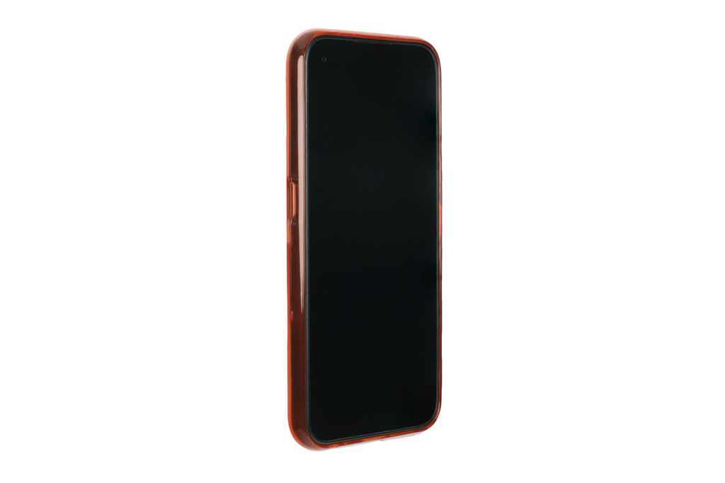 A red phone case is shown from the side against a white background.