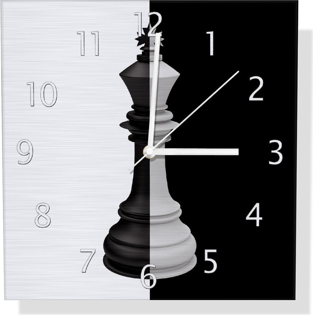 Wallario Design Wanduhr Schachfigur schwarz-weiß aus Aluverbund, Größe 30 x 30 cm