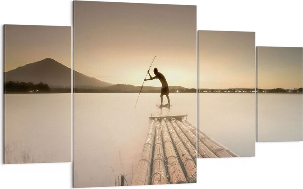 Bild auf Leinwand - Leinwandbild - 4 Teile - Floß Westen die Sonne - 160x90cm - Wand Bild - Wanddeko - Wandbilder - Leinwanddruck - Bilder - Wandd...