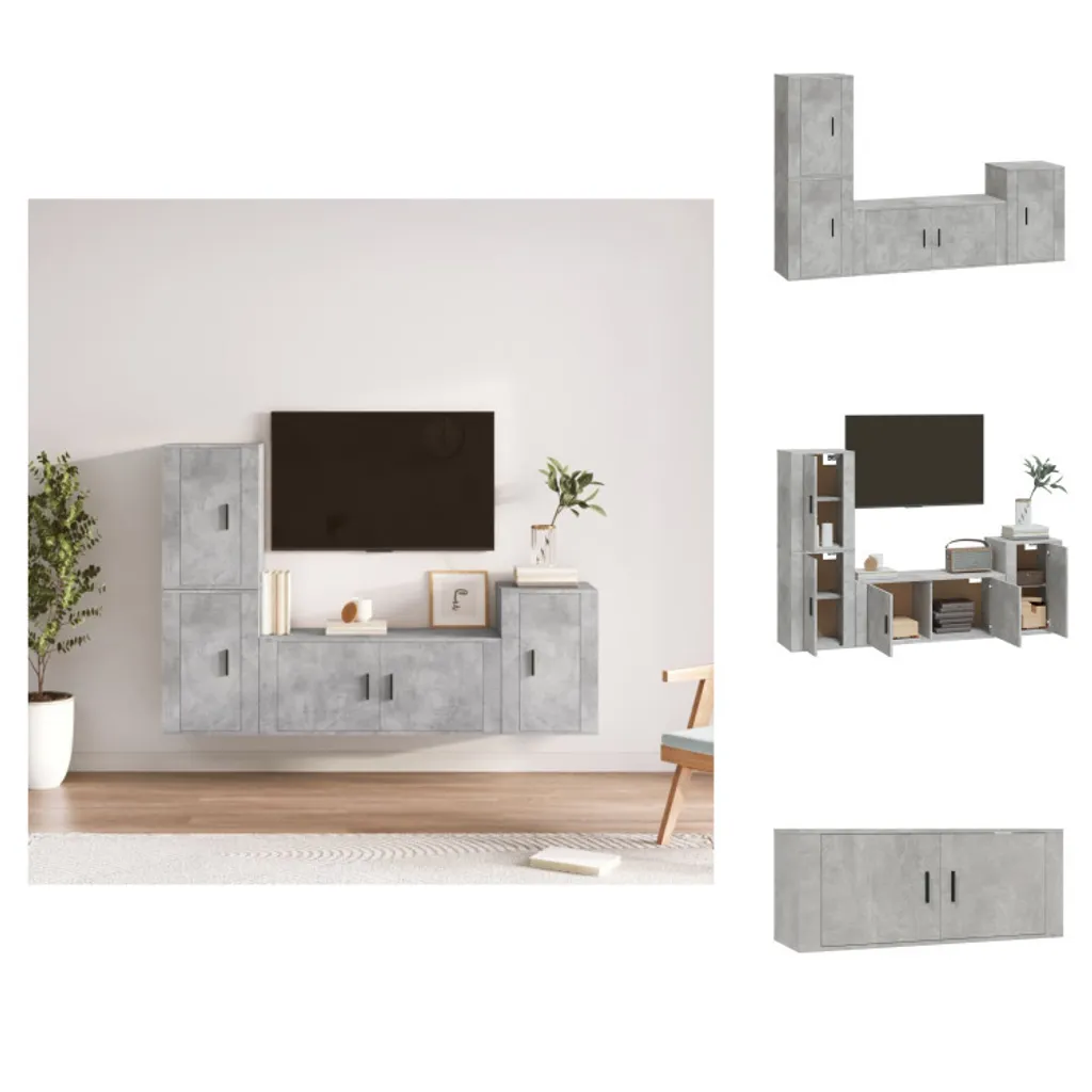 Ensemble Meubles TV Gris Béton 4 pcs - Design Moderne en Bois Durable