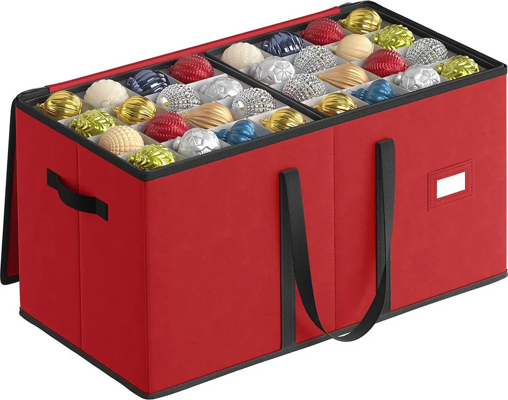 Boîte de rangement boules de Noël rouge cerise avec couvercle robuste