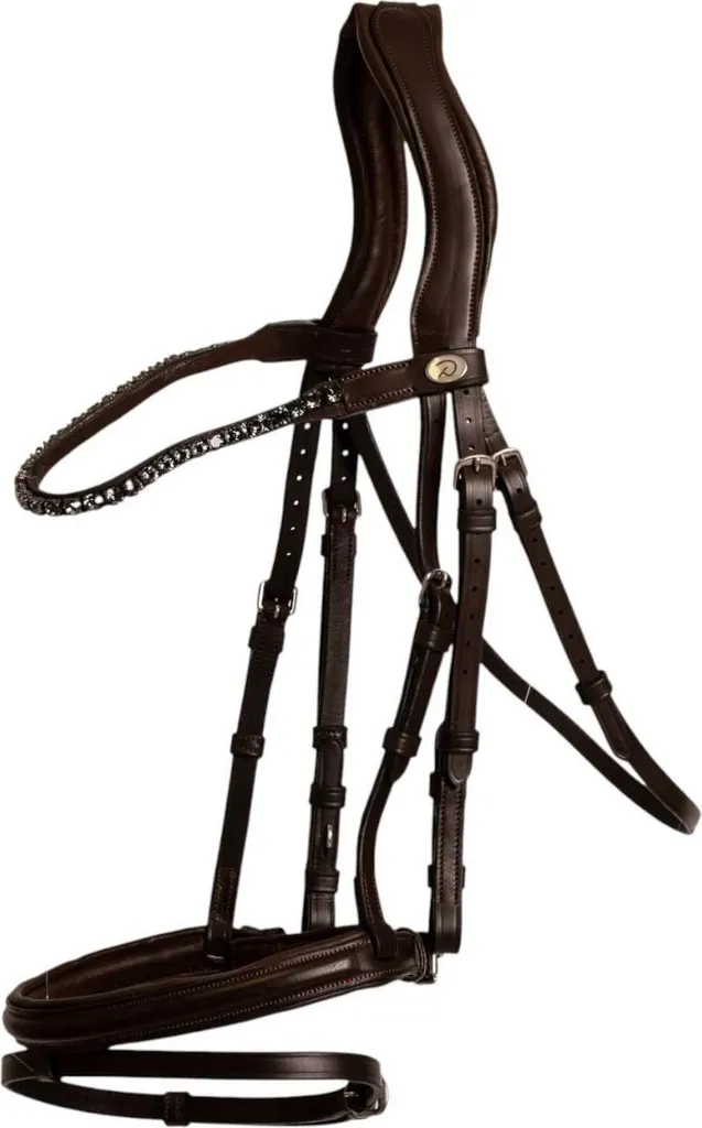 Filet d'équitation Dy'on en cuir souple marron muserolle intermédiaire