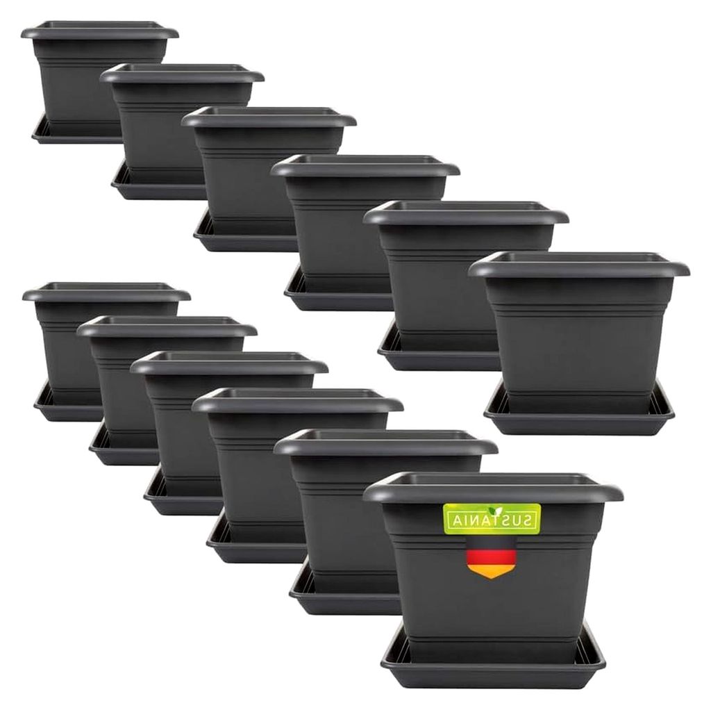 Pflanzkübel Eckig 28x28 Anthrazit 12er Set - Robuster Blumentopf Groß,œbertopf Ideal für Tomatenpflanzen, Eckige Pflanztöpfe Kunststoff für G...