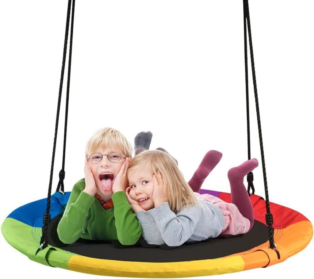 KOMFOTTEU Ø 100 cm Vogelnestschaukel, Kinderschaukel aus PP & Oxford-Gewebe, Nestschaukel bis 150 kg belastbar, Tellerschaukel Bunt