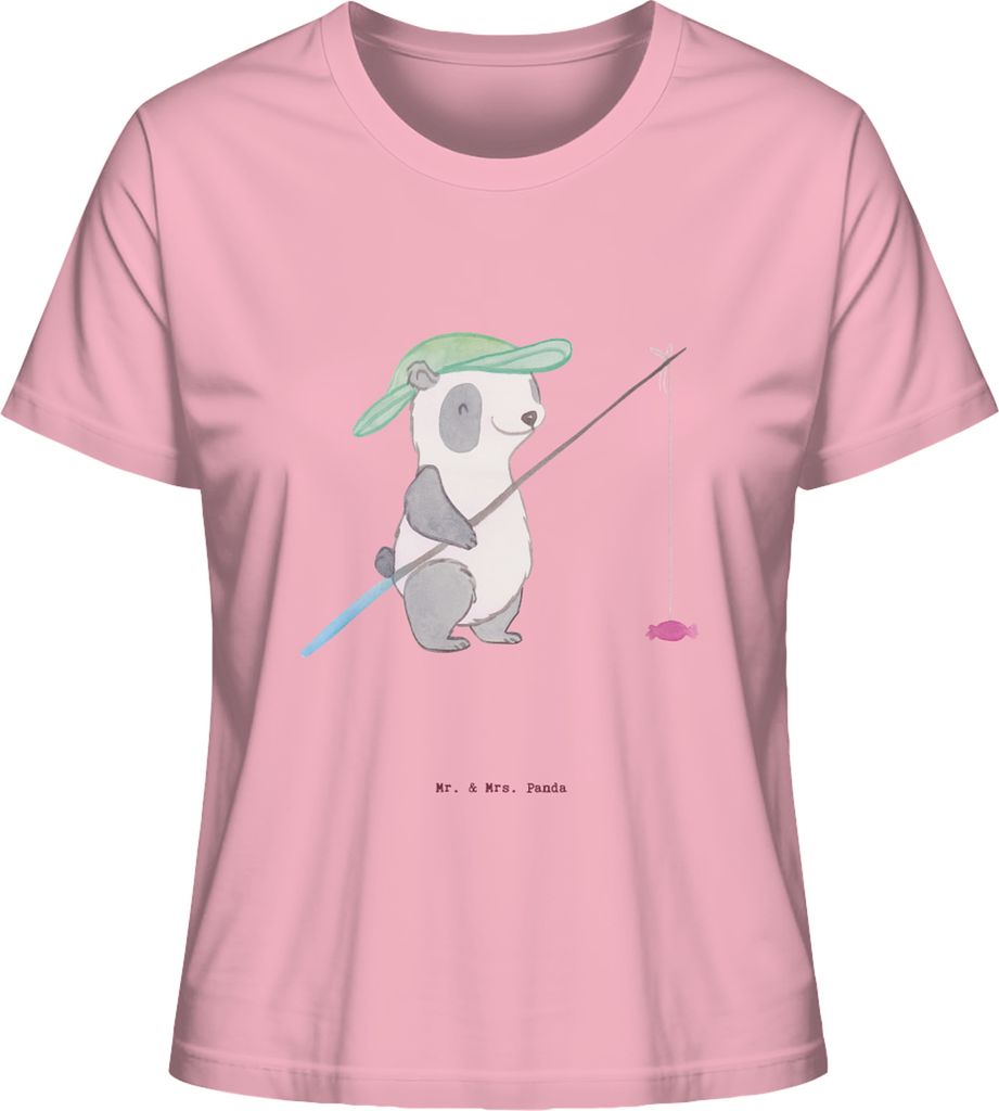 Mr. & Mrs. Panda Damen T-Shirt Panda Angeln Größe S - Baumwolle Pink - Geschenk, Basic, shirt, Baumwollshirt, Oberteil, Angler, gehen, Angelverei...