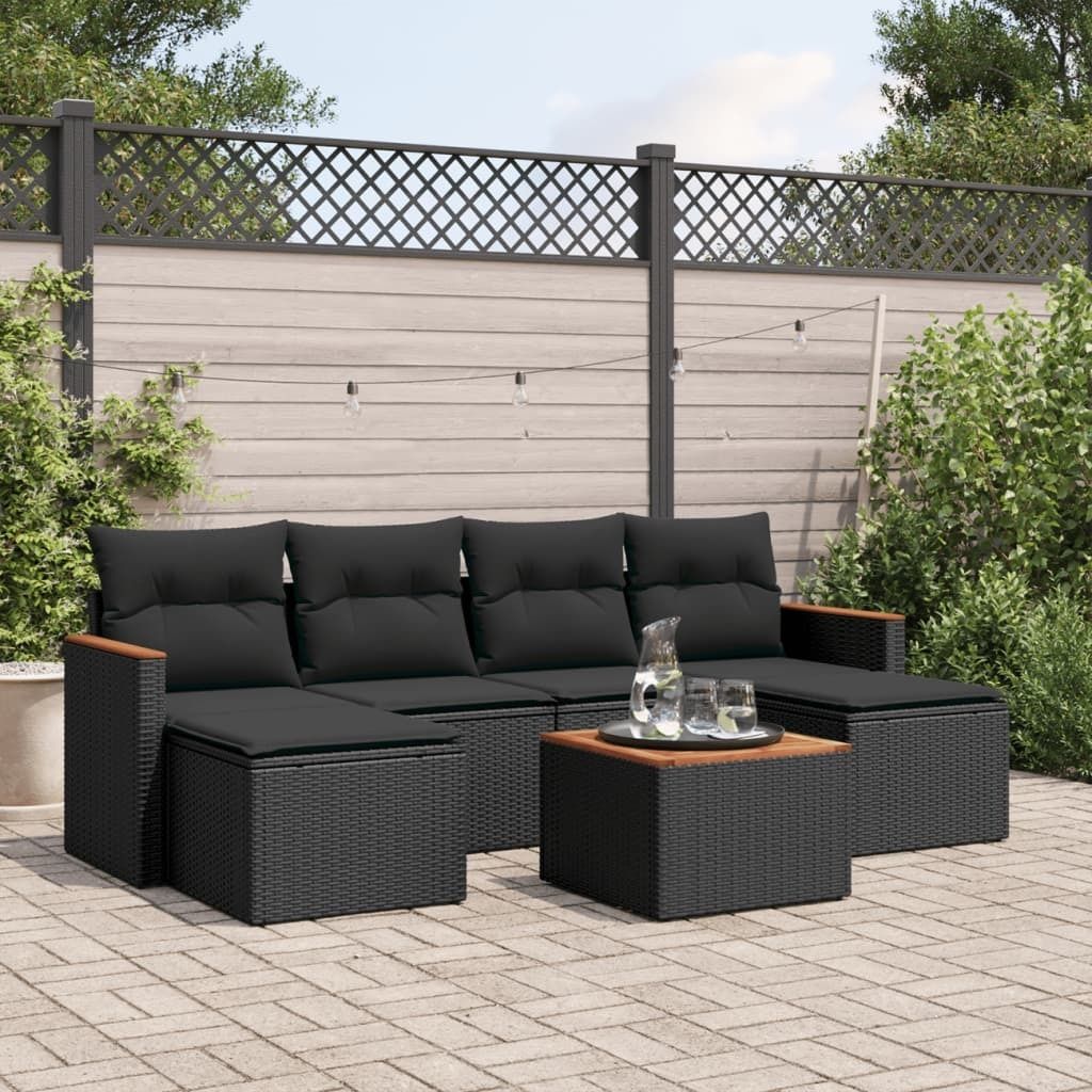 7-tlg. Garten-Sofagarnitur mit Kissen Schwarz Poly Rattan 3258625