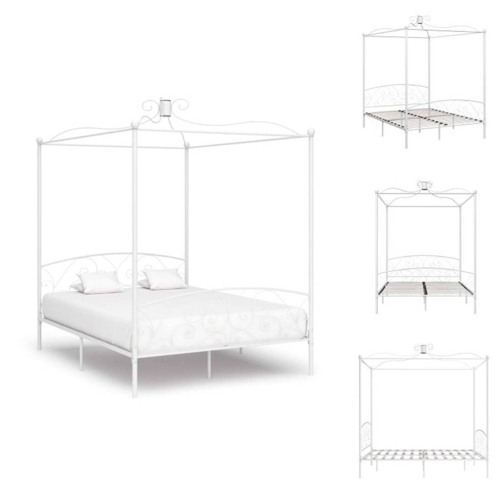 vidaXL Himmelbett-Gestell Weiß Metall 160 x 200 cm - Betten & Bettgestelle
