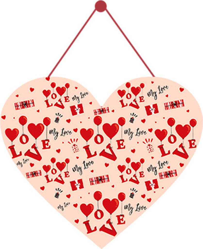 Türschild zum Valentinstag, romantisches Ornament zum Aufhängen an der Haustür, rotes Herzmuster, Buchstabe „Happy Valentine's Day“, aufgedr...
