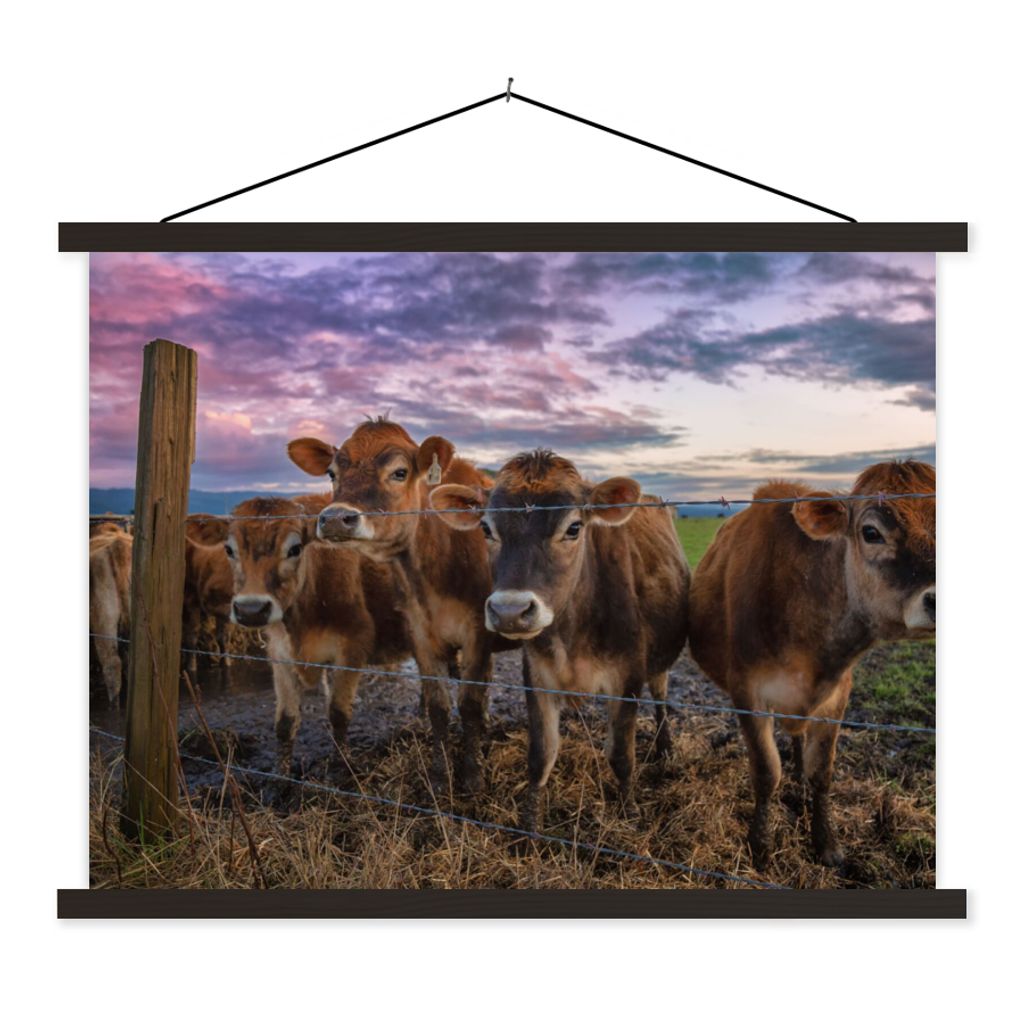 MuchoWow Textilposter Kuh - Tiere - Kühe 150x113 cm mit holzfarbenen Rahmen - Poster