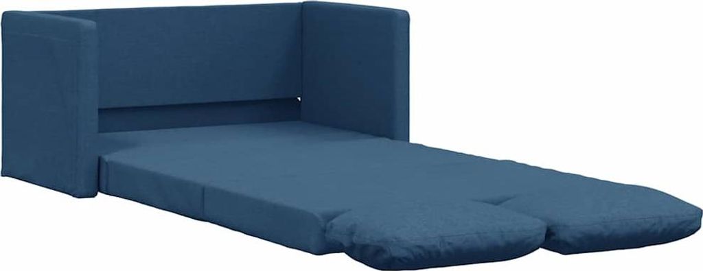 A blue sofa bed is shown unfolded on a white background.