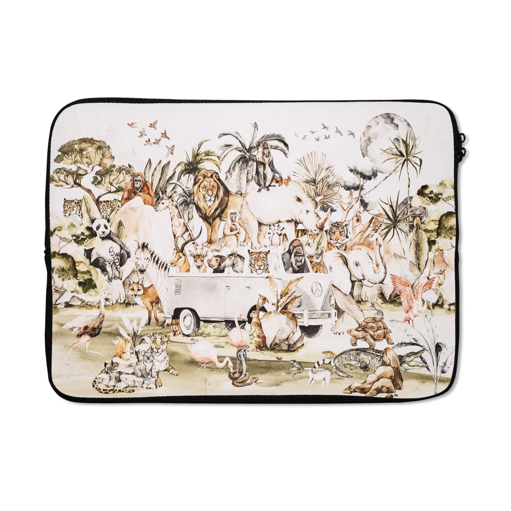 MuchoWow Laptop Hülle 14 ZollBus - Tiere - Kinder - Jungen - Mädchen - Palme Laptoptasche - Laptoptasche - Stoßsicher - Schutzhaube