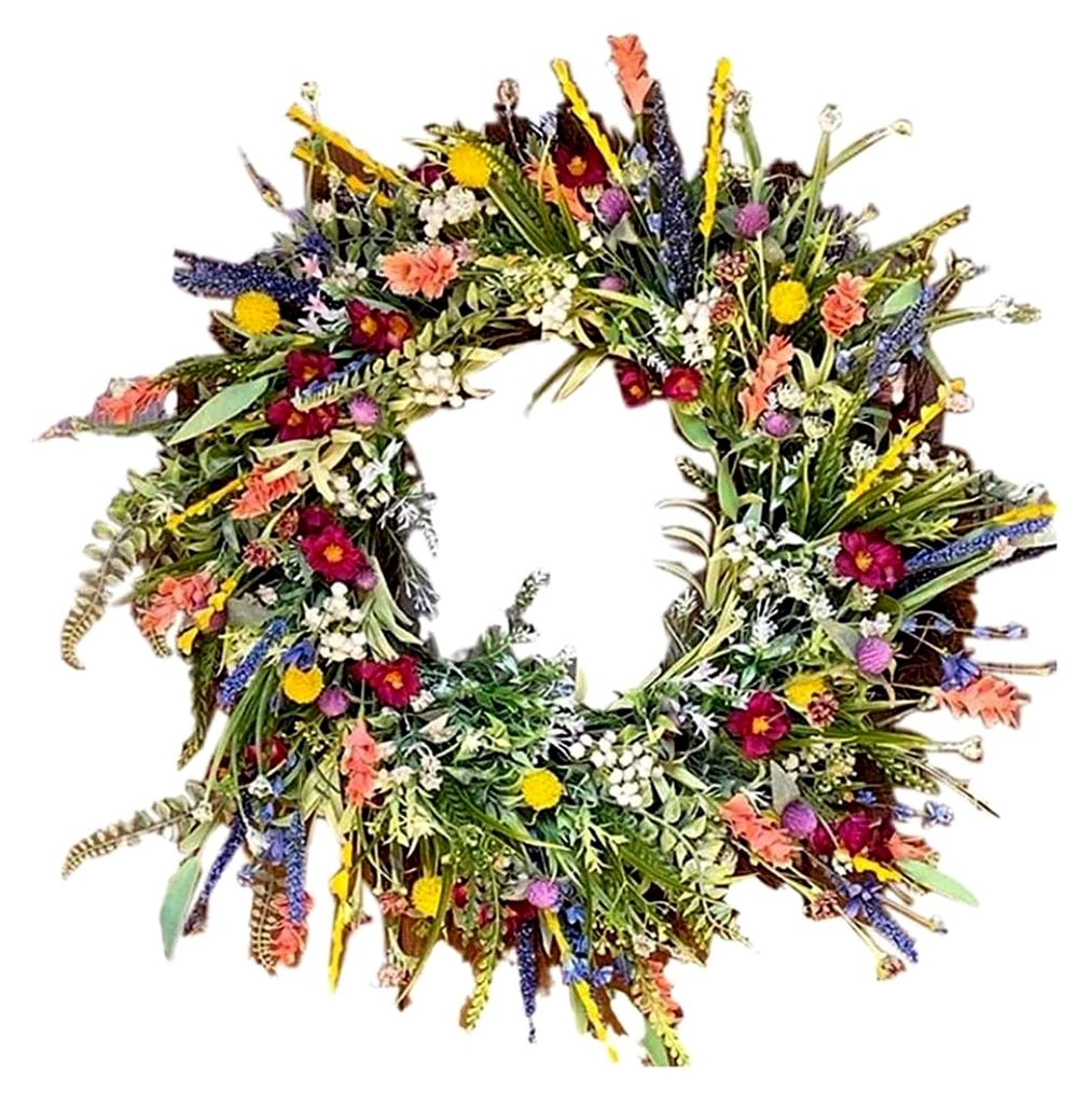 Frühlingskranz mit Wildblumen, dekorative Mehrzweck-Girlande, bunte Frühlings-Sommer-Girlande für Türen, 15,75 Zoll