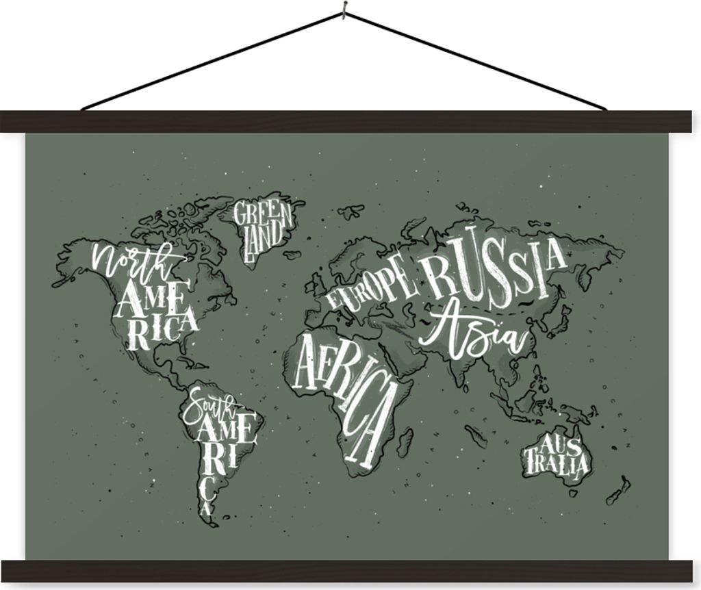 MuchoWow Textilposter Weltkarte - Grau - Weiß 150x100 cm mit schwarzem Rahmen - Schlafzimmer