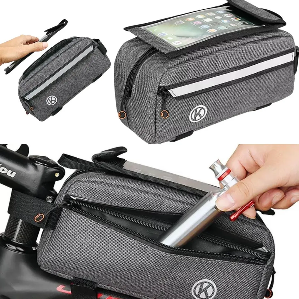 Borsello Bici Telaio Porta Smartphone Grigio per City Bike e MTB