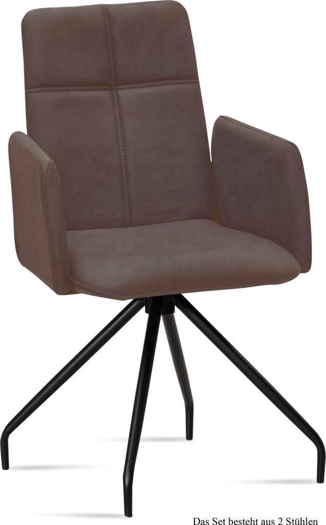 Armlehnstuhl (2er-Set) Devaki 52x92x60 Schwarz/Braun