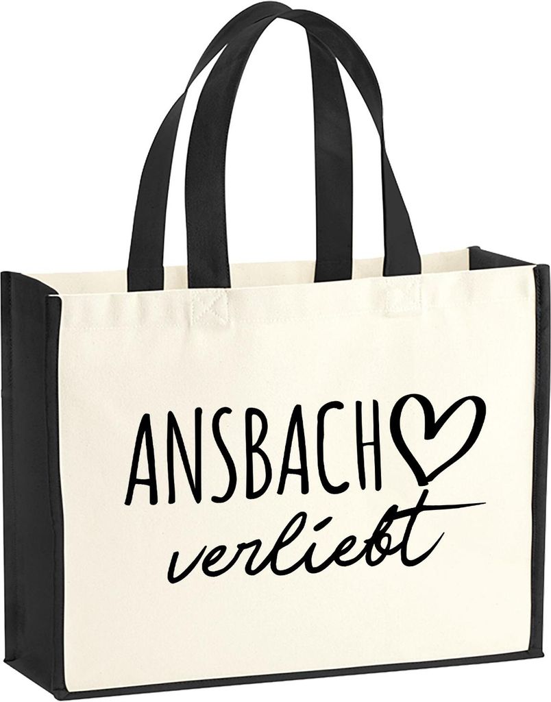 Huuraa Jutetasche Ansbach verliebt 21 Liter Black Jute und Baumwolle Einkaufstasche Geschenkidee